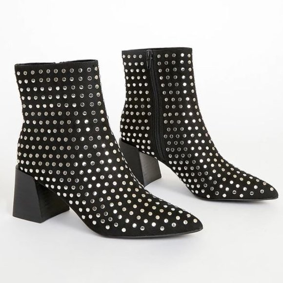 Elaria Black Studded Pointed-Toe Ankle Booties 7 - Picture 3 of 6